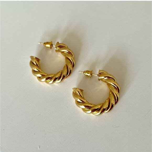 Gold Rope Twist Thick Hoop Earrings - Picture 1 of 2
